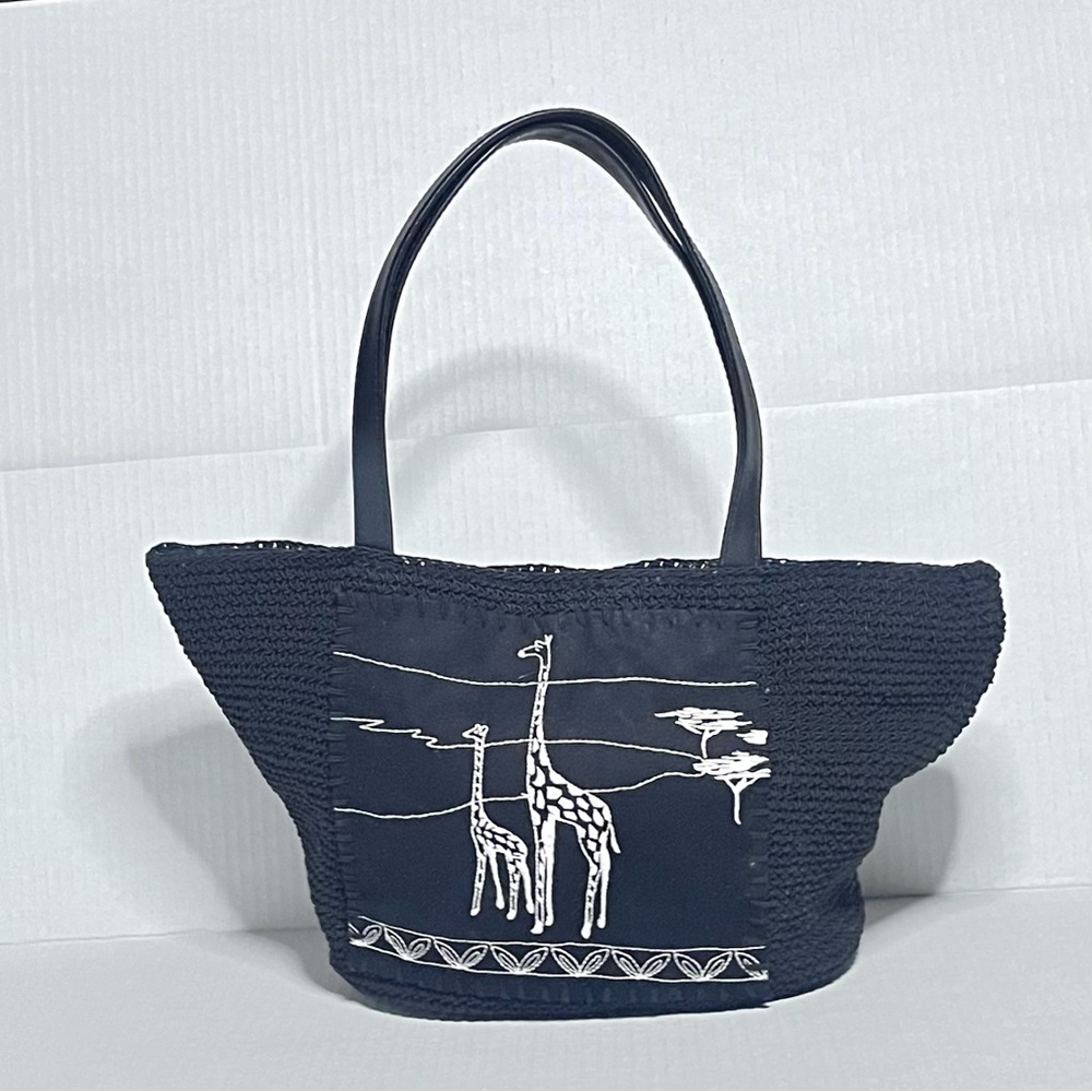 Giraffe Embroidered Patchwork Macram Tote Bag - image 2